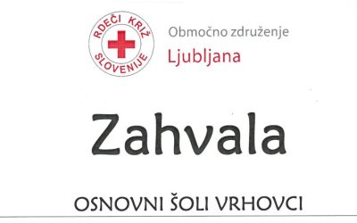 ZAHVALA za izdelavo voščilnic z lepimi mislimi za krvodajalce RKS-OZ Ljubljana